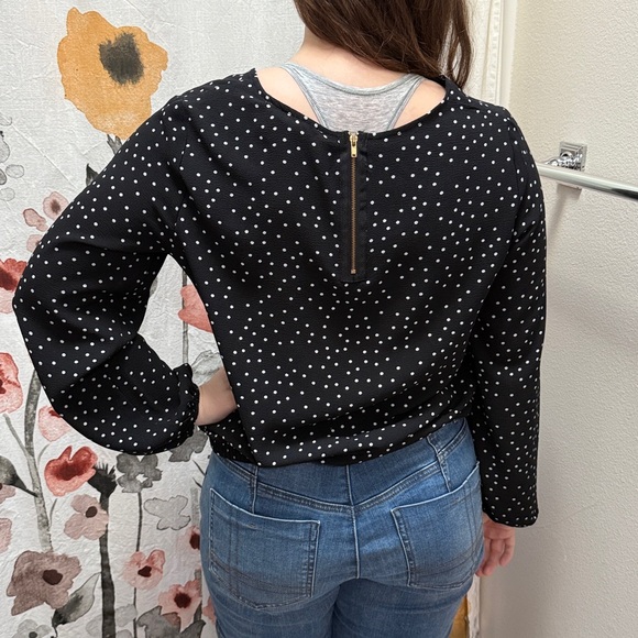 Women’s Hippie Rose Black and White Polka Dot Long Sleeve Blouse. Size Large - Picture 4 of 9
